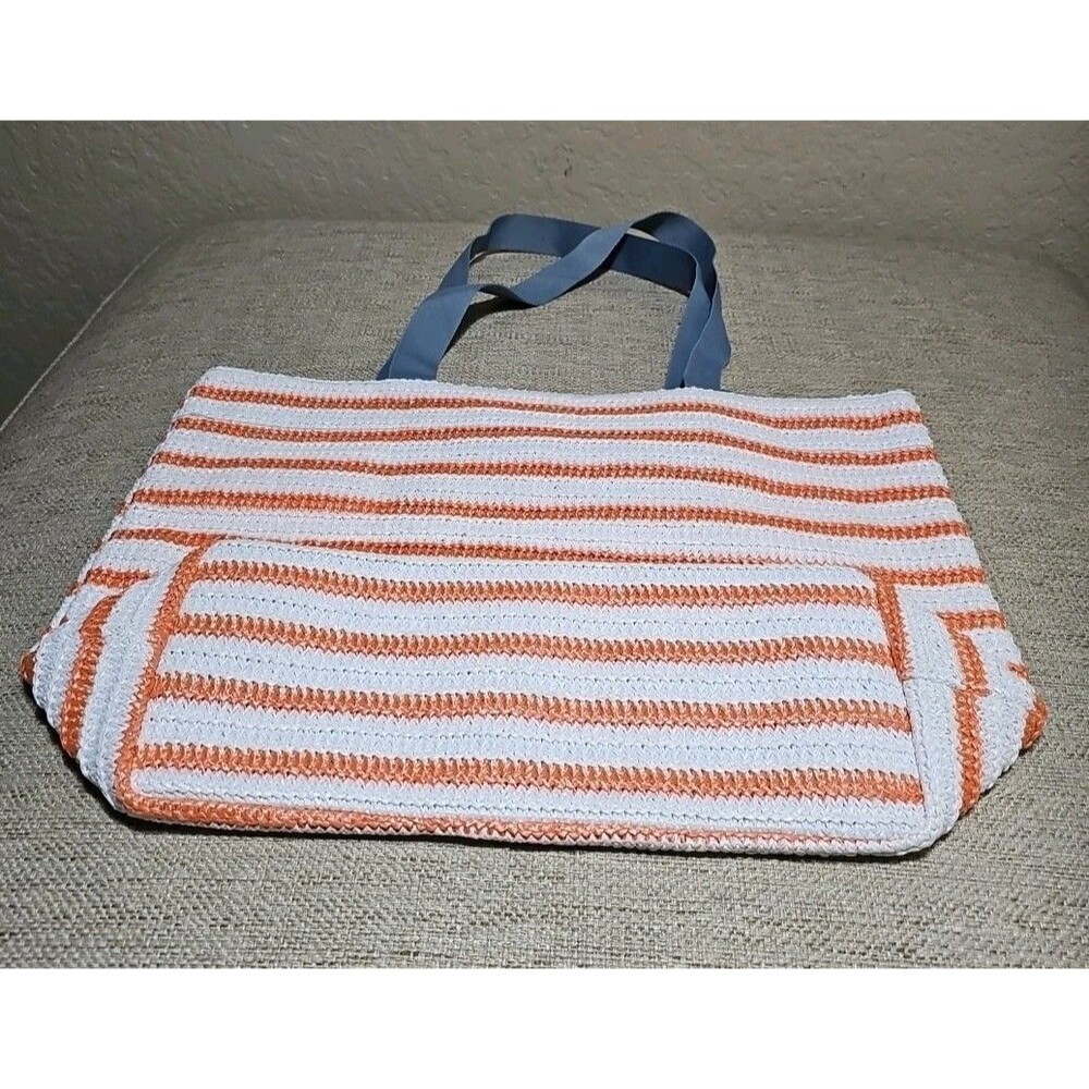 Vera Bradley Sunny Medallion Turtle  Orange Stripe Straw Tote Beach Bag NWOT - Picture 10 of 11